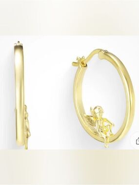 14k Gold Plated Guardian Angel Hoop Earrings